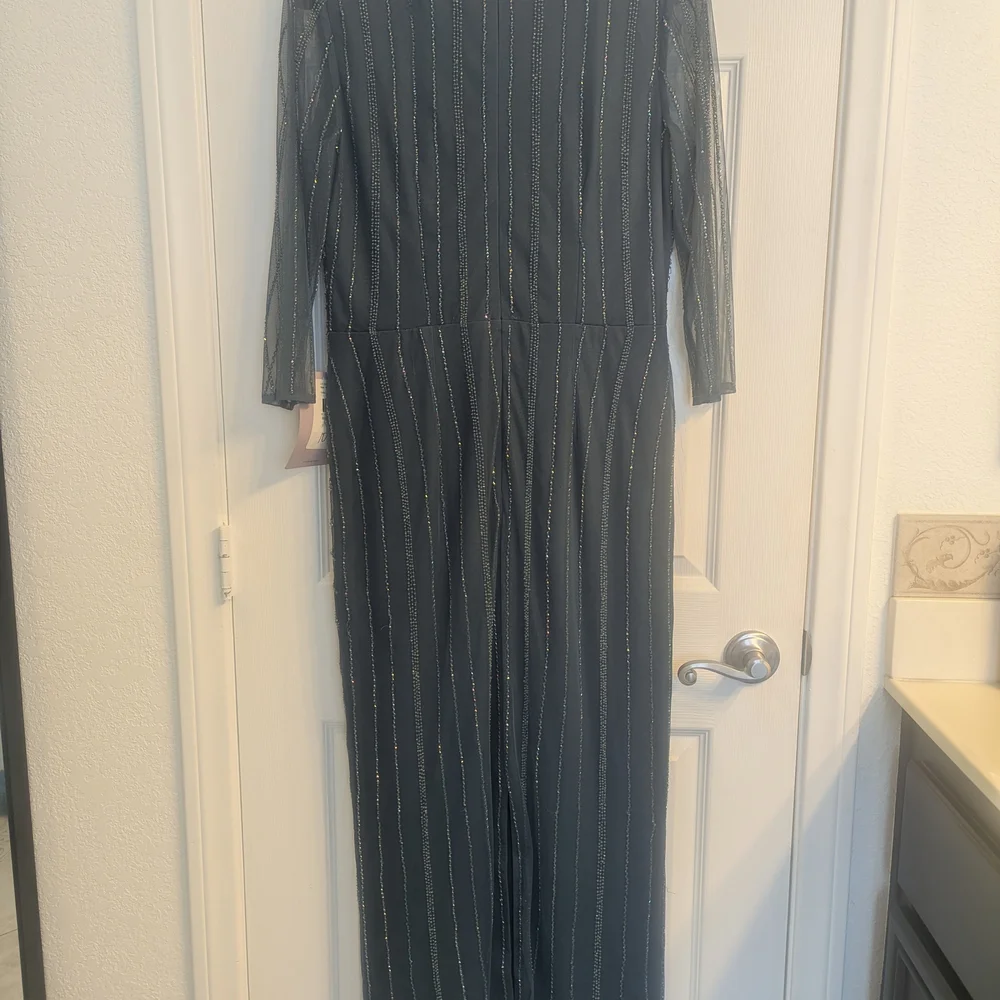 JS Collections Dusty Blue Long Sleeve Beaded Gown - Picture 8 of 8
